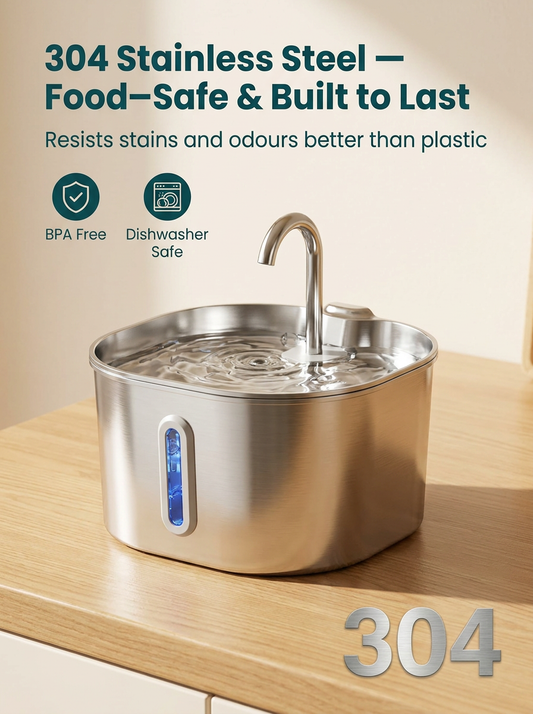 PurrFlow™ Stainless Steel Cat Water Fountain